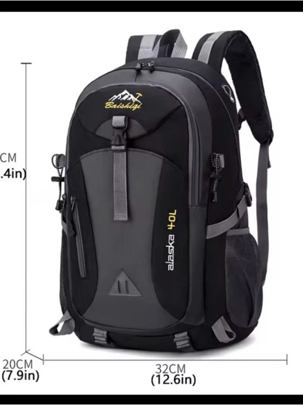Alaska 40L Men's Black and Gray Hiking Backpack by Baishigi